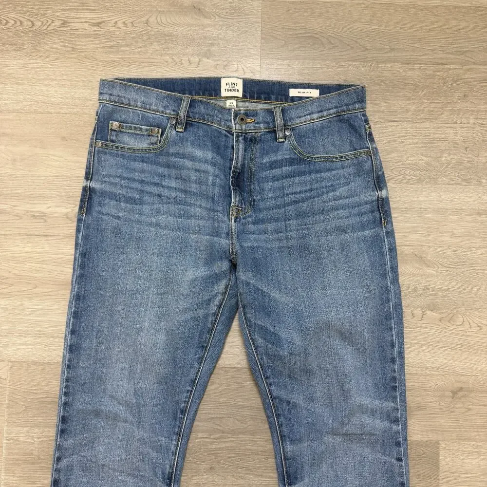 Flint and Tinder Jeans Mens 33x32 Slim Fit Blue Denim Light Wash Stretch